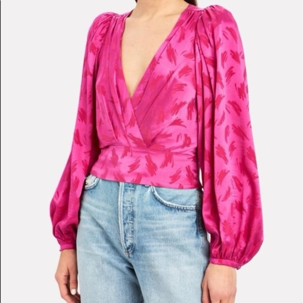 New Ronny Kobo Eugenia Eugina Silk Puff Sleeve Blouse Top Fuchsia Pink Sz Xs
